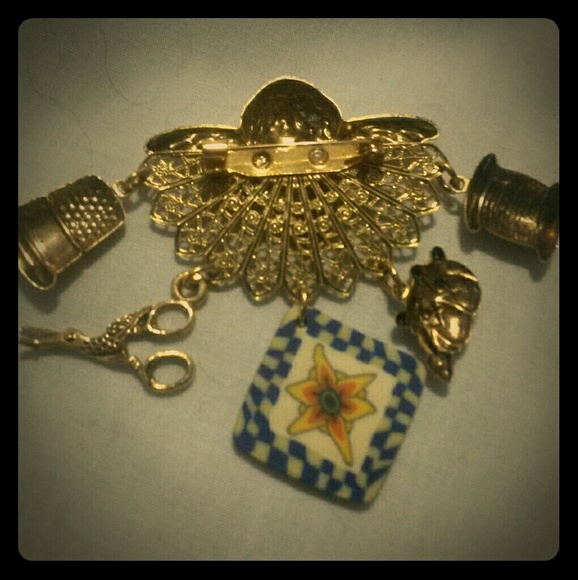 SOLD! Angel/Cherub Brooch/Pin w/Sewing - Picture 2 of 4